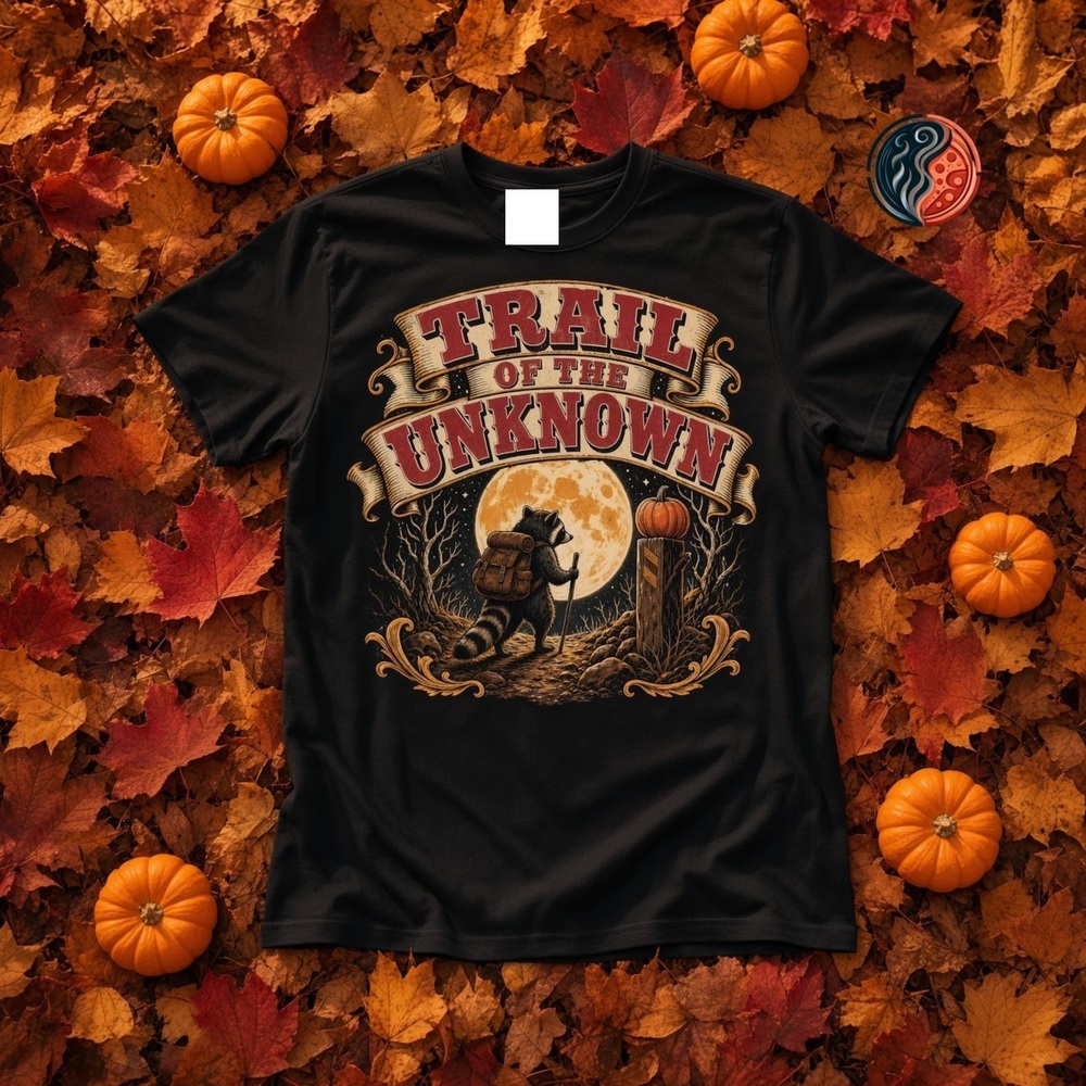 Trail Of The Unknown, Raccoon Hiking Halloween T Shirt